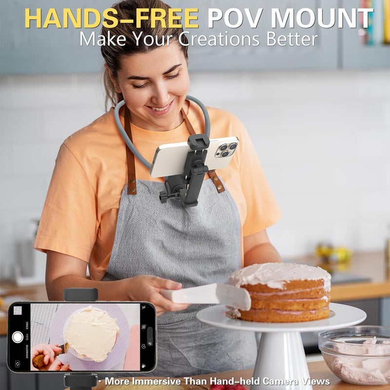 Beviliu Neck Phone Holder for Recording, Hands-Free POV/Vlog Neck Mount with Phone Clip & Chest Strap for Cooking/Fishing/Video Filming, Content Creator Phone Holder for iPhone Android Insta360 - Image 3